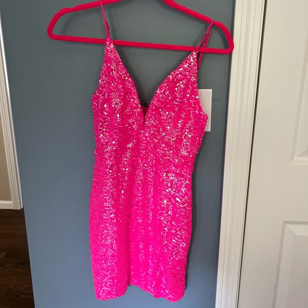 Charlene Sequin Body Con Dress in Hot Pink